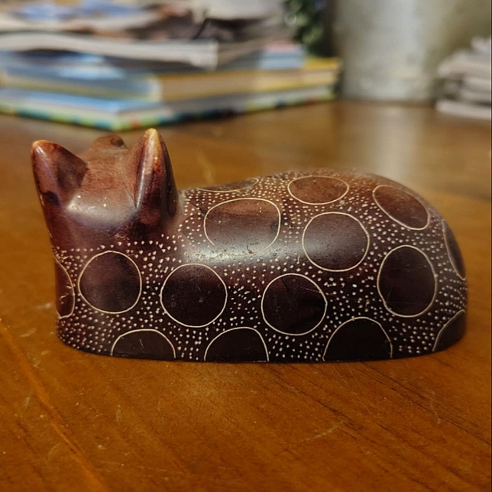 Vtg Hand-carved Soapstone Cat Figurine Kenya - Picture 6 of 11